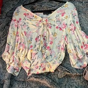 floral yellow and pink shirt